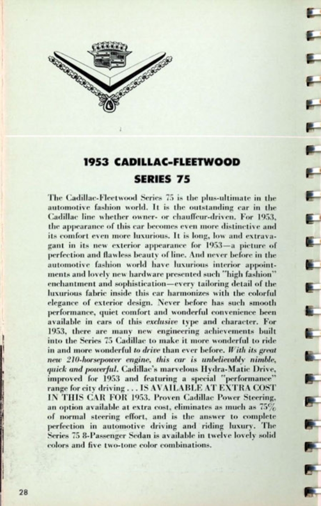 1953 Cadillac Salesmans Data Book Page 21